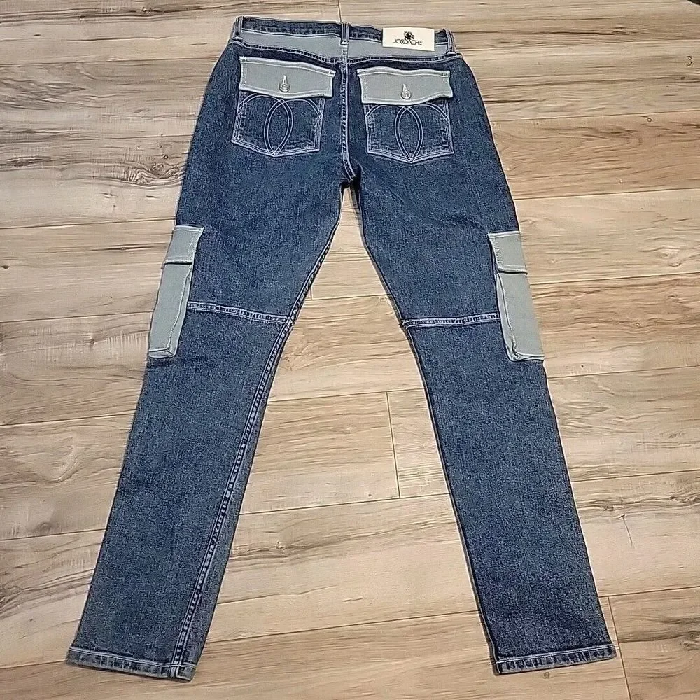 Vintage Jordache Jeans Mens 30 Blue Denim Y2K Skater Two Tone Cargo Straight‎